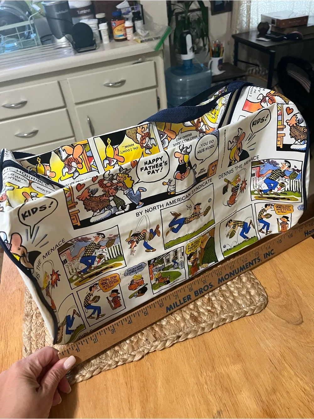 Comic-Strip Print Duffel Bag - Navy Trim